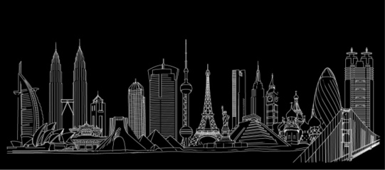 線描建筑城市剪影 焦油條元素的創意融合與免費資源分享